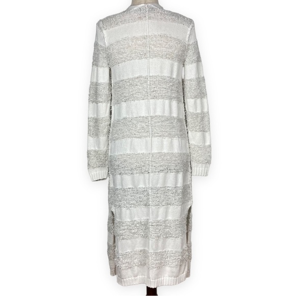 525 AMERICA Fuzzy White Striped Duster Sweater - Picture 2 of 11